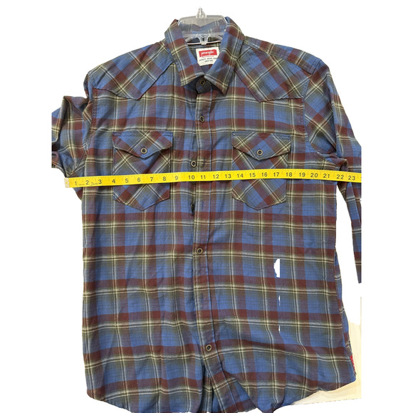 Wrangler Shirt Mens Large Blue Red Green Plaid Flannel Western Button Front - Picture 6 of 9